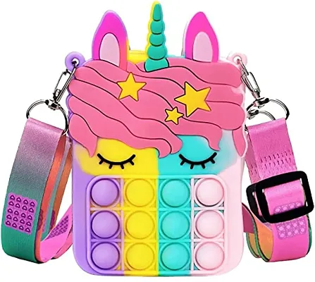 Pop It Bag Unicorn Sling Bag Crossbody Bag for Kids, Pop It Bag for Girls, Pop It Fidget Toy Shoulder Bag, Fidget Purse for Kids Stress Relief Toys, Multicolor Random Collection Pack of 1