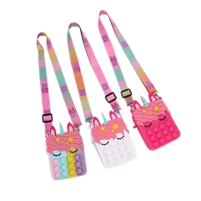 Pop It Bag Unicorn Sling Bag Crossbody Bag for Kids, Pop It Bag for Girls, Pop It Fidget Toy Shoulder Bag, Fidget Purse for Kids Stress Relief Toys, Multicolor Random Collection Pack of 3