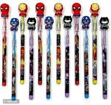 kidzify 6 Pcs Superheroes Stacker Pencil set Navratri Gifts For Girls /Kanjak Gifts /Birthday Return Gifts In Bulk For Kids, Girls, Boys (Multicolour, Pack Of 6)-thumb0