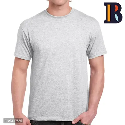 Comfortable Grey Solid Cotton Round Neck Tees For Men-thumb0