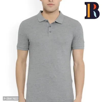 Comfortable Grey Solid Cotton Polos For Men-thumb0