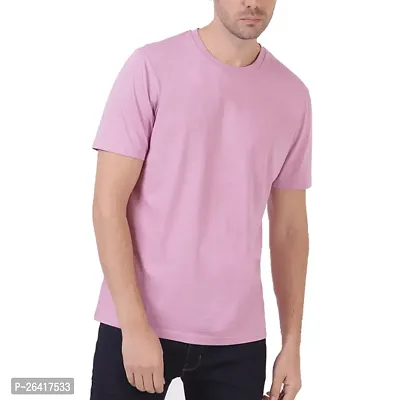 Comfortable Pink Solid Cotton Round Neck Tees For Men-thumb0