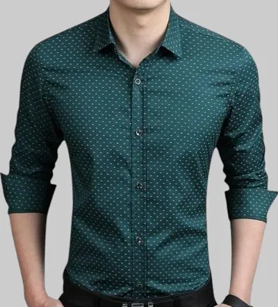 Trendy Cotton Solid Dotted Long Sleeves Casual Shirt for Men
