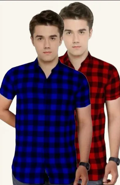 Stylish Polycotton Checked Short Sleeves Casual Shirt for Men | Pack of 2 |