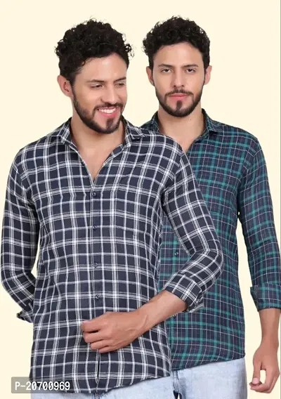 Stylish Polycotton Checked Long Sleeves Casual Shirt for Men | Pack of 2 |