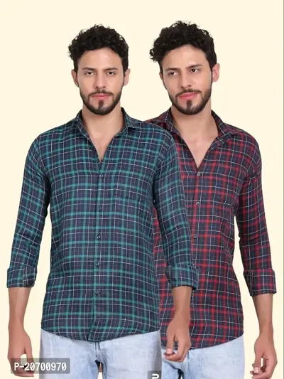 Stylish Polycotton Checked Long Sleeves Casual Shirt for Men | Pack of 2 |