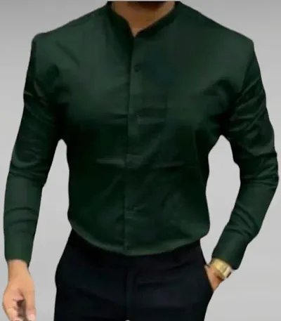 Trendy Solid Cotton Single Pocket Long Sleeves Shirts for Men
