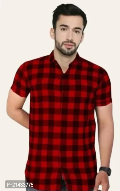 Mens Casual Slim Fit Checked Half Shirt. Pack of 1-thumb0