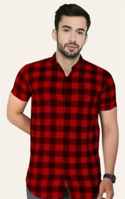 Stylish Polycotton Checked Short Sleeves Casual Shirt for Men