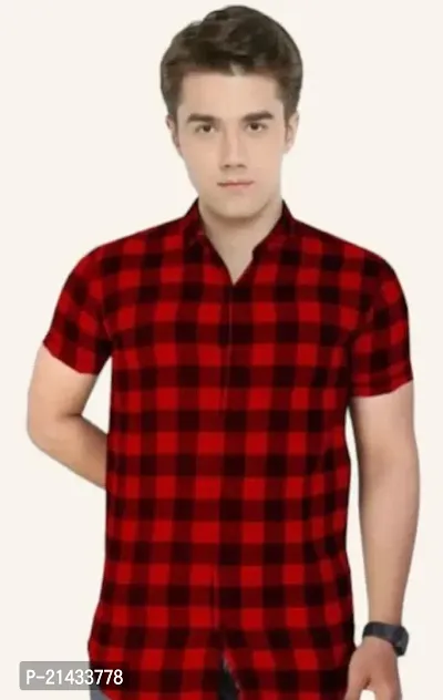 Mens Casual Slim Fit Checked Half Shirt. Pack of 1-thumb0