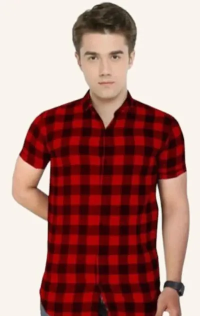 Stylish Polycotton Checked Short Sleeves Casual Shirt for Men