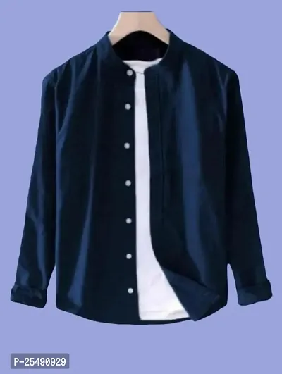 Cotton Shirt for Mens || Plain Solid Full Sleeve Shirt || Regular Fit Casual Mandarin Shirts for Men. Pack of 1-thumb0
