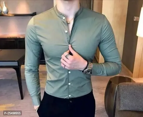 Cotton Shirt for Mens || Plain Solid Full Sleeve Shirt || Regular Fit Casual Mandarin Shirts for Men. Pack of 1