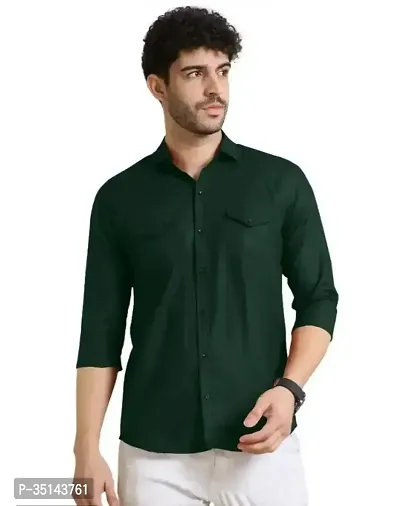 Stylish Green Cotton Blend Casual Shirts For Men-thumb0