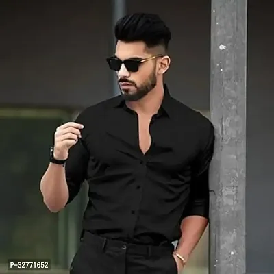 Reliable Black Polyester Solid Casual Shirt For Men-thumb0