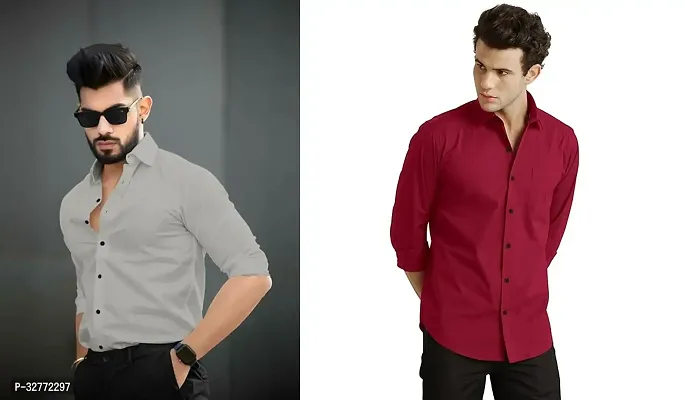 Reliable Multicoloured Polyester Solid Casual Shirts For Men Pack Of 2-thumb0