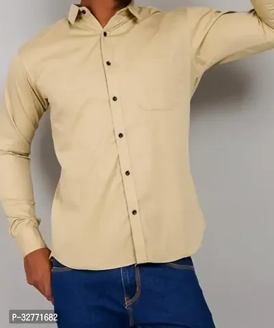 Reliable Beige Polyester Solid Casual Shirt For Men-thumb0