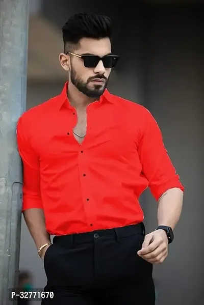 Reliable Red Polyester Solid Casual Shirt For Men-thumb0