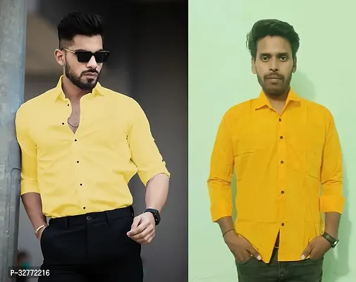 Reliable Yellow Polyester Solid Casual Shirts For Men Pack Of 2-thumb0