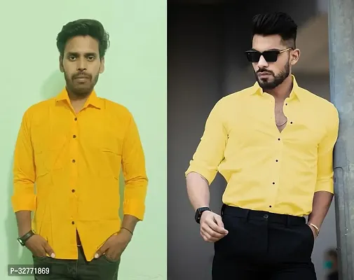 Reliable Yellow Polyester Solid Casual Shirts For Men Pack Of 2-thumb0