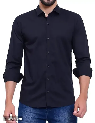 Reliable Blue Polyester Solid Casual Shirt For Men-thumb0