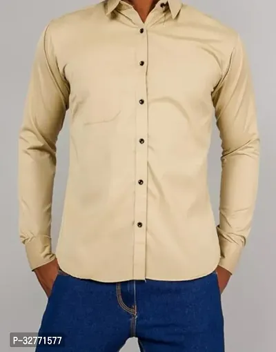 Reliable Beige Polyester Solid Casual Shirt For Men-thumb0