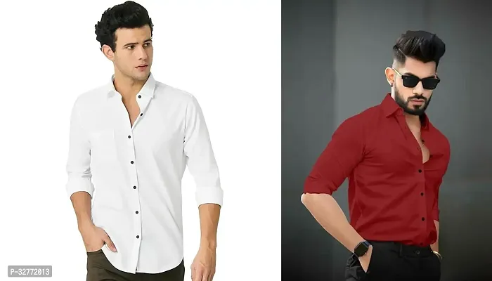 Reliable Multicoloured Polyester Solid Casual Shirts For Men Pack Of 2-thumb0