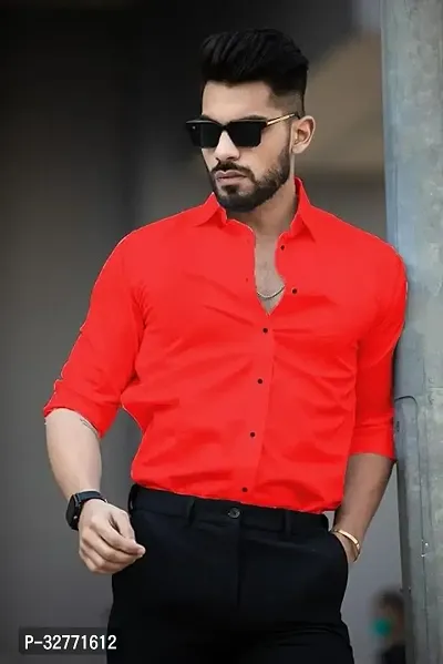 Reliable Red Polyester Solid Casual Shirt For Men-thumb0