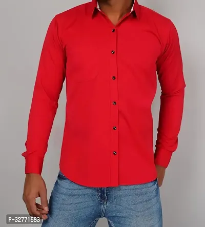 Reliable Red Polyester Solid Casual Shirt For Men-thumb0