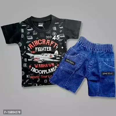 Fabulous Black Cotton Printed T-Shirts with Shorts For Boys-thumb0