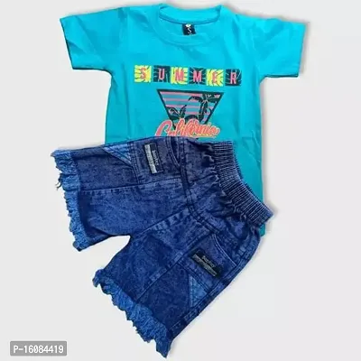 Fabulous Blue Cotton Printed T-Shirts with Shorts For Boys-thumb0