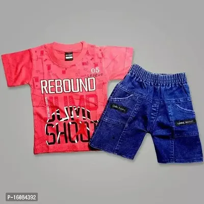 Fabulous Pink Cotton Printed T-Shirts with Shorts For Boys-thumb0