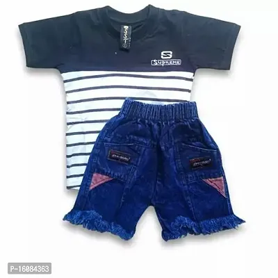 Fabulous Black Cotton Printed T-Shirts with Shorts For Boys