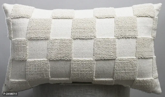 Stylish Home Decorative Knitting Cotton Pillow Cover 14x24 Inches Pack of 1-Ivory-thumb0