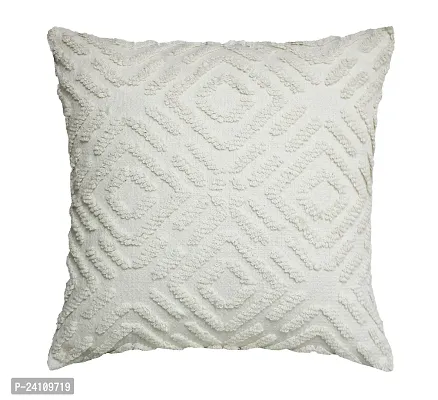 Stylish Home Decorative Maze Tuffted Cushion Cover Set of 1-18x18 Inches-Ivory