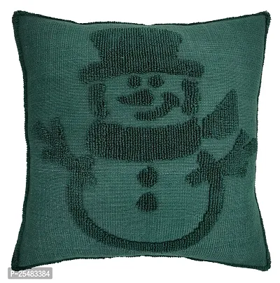 Home Decorative Chirstmas Design One Snowman Cushion Cover 18x18 Inches -Set of 1-Green-thumb0