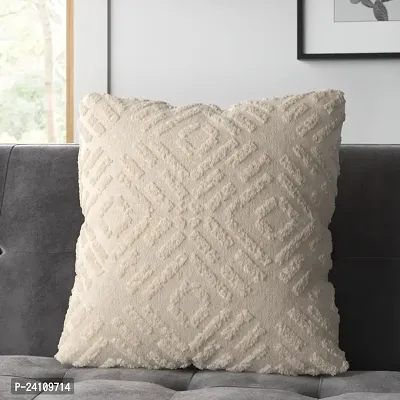 Stylish Home Decorative Cotton Knitting Diamond Cushion Cover Set of 1-18x18 Inches-Ivory-thumb0