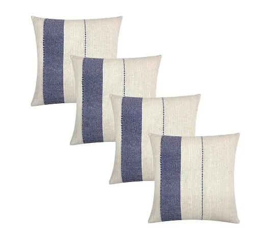 Beautiful Home Decorative Cotton Striped Design 18x18 Inches Cushion Cover Set of 4,(White,Navy)-1