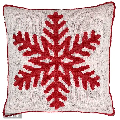 Home Decorative Chirstmas Design One SnowFlakes Cushion Cover 18x18 Inches -Set of 1-Red-Ivory-thumb0