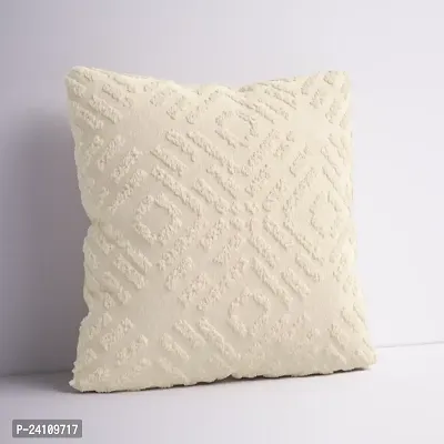 Stylish Home Decorative Cotton Knitting Diamond Cushion Cover Set of 1-18x18 Inches-Ivory-thumb0