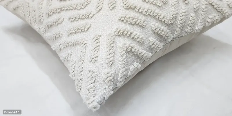 Stylish Home Decorative Cotton Knitting Diamond Cushion Cover Set of 1-18x18 Inches-Ivory-thumb3