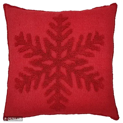 Home Decorative Christmas Design One Snowflake Cushion Cover 18x18 Inches -Set of 1-Red-thumb0