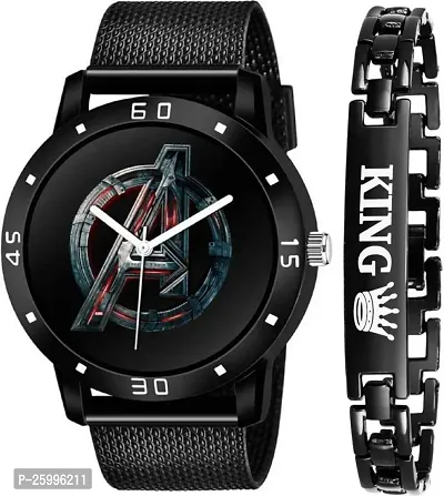 Elegant Black Metal Watch With Bracelet Combo For Men-thumb0