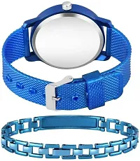 Elegant Blue Metal Watch With Bracelet Combo For Men-thumb1