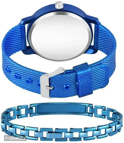Elegant Blue Metal Watch With Bracelet Combo For Men-thumb2