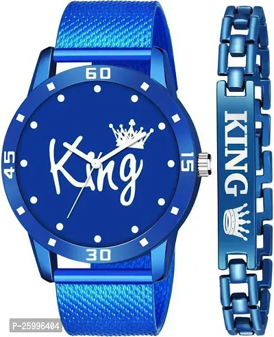 Elegant Blue Metal Watch With Bracelet For Men-thumb0