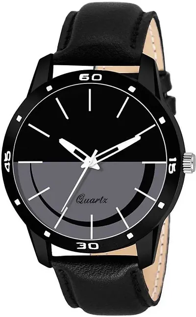Black Synthetic Leather Analog Watches For Men
