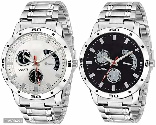 Elegant Silver Metal Watch Combo For Men