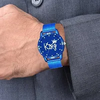 Elegant Blue Metal Watch With Bracelet Combo For Men-thumb1