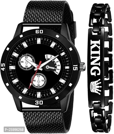 Elegant Black Metal Watch With Bracelet For Men-thumb0